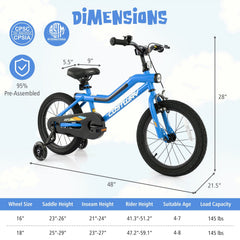 16 Inch LED Lighted Kids Bike with Headlight and Training Wheels, Blue