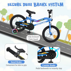 16 Inch LED Lighted Kids Bike with Headlight and Training Wheels, Blue