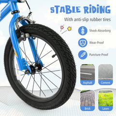 16 Inch LED Lighted Kids Bike with Headlight and Training Wheels, Blue