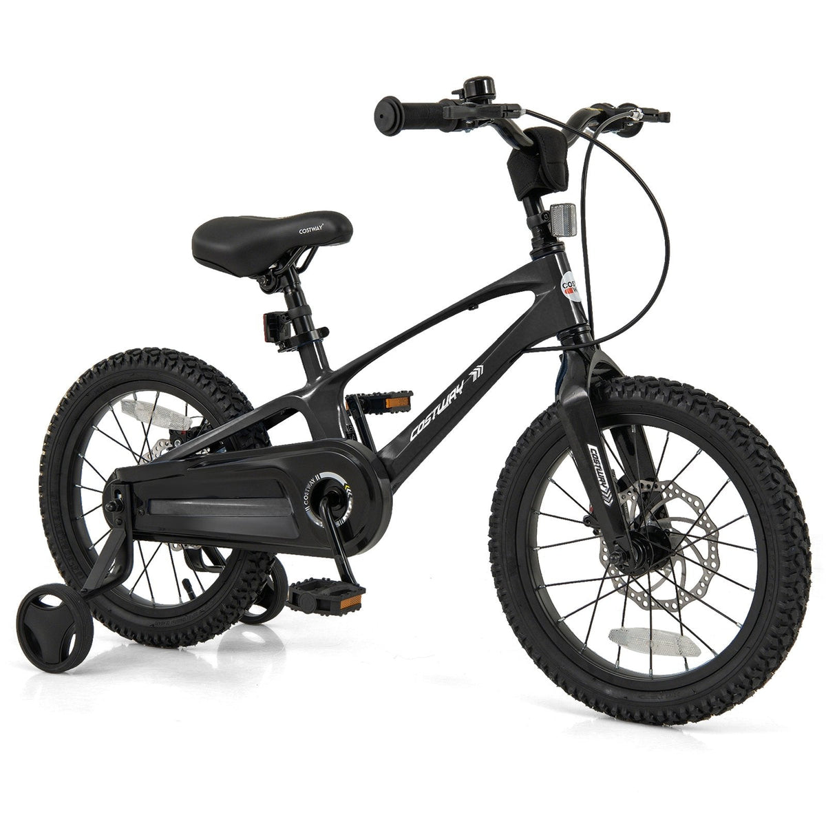16 Inch Magnesium Alloy Kids Bike with Disc Brakes and Training Wheels, Black