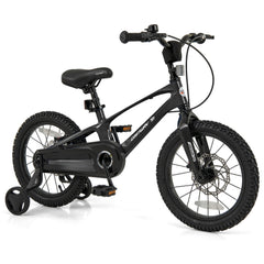 16 Inch Magnesium Alloy Kids Bike with Disc Brakes and Training Wheels, Black