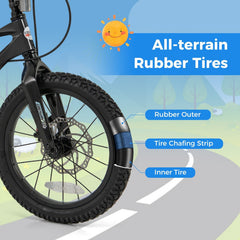 16 Inch Magnesium Alloy Kids Bike with Disc Brakes and Training Wheels, Black