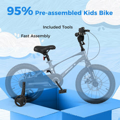 16 Inch Magnesium Alloy Kids Bike with Disc Brakes and Training Wheels, Black