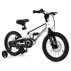 16 Inch Kids Bike with Disc Brakes, Suspension Fork and Training Wheels, White