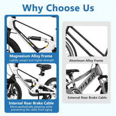 16 Inch Kids Bike with Disc Brakes, Suspension Fork and Training Wheels, White