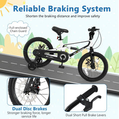 16 Inch Kids Bike with Disc Brakes, Suspension Fork and Training Wheels, White