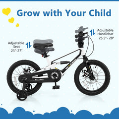 16 Inch Kids Bike with Disc Brakes, Suspension Fork and Training Wheels, White