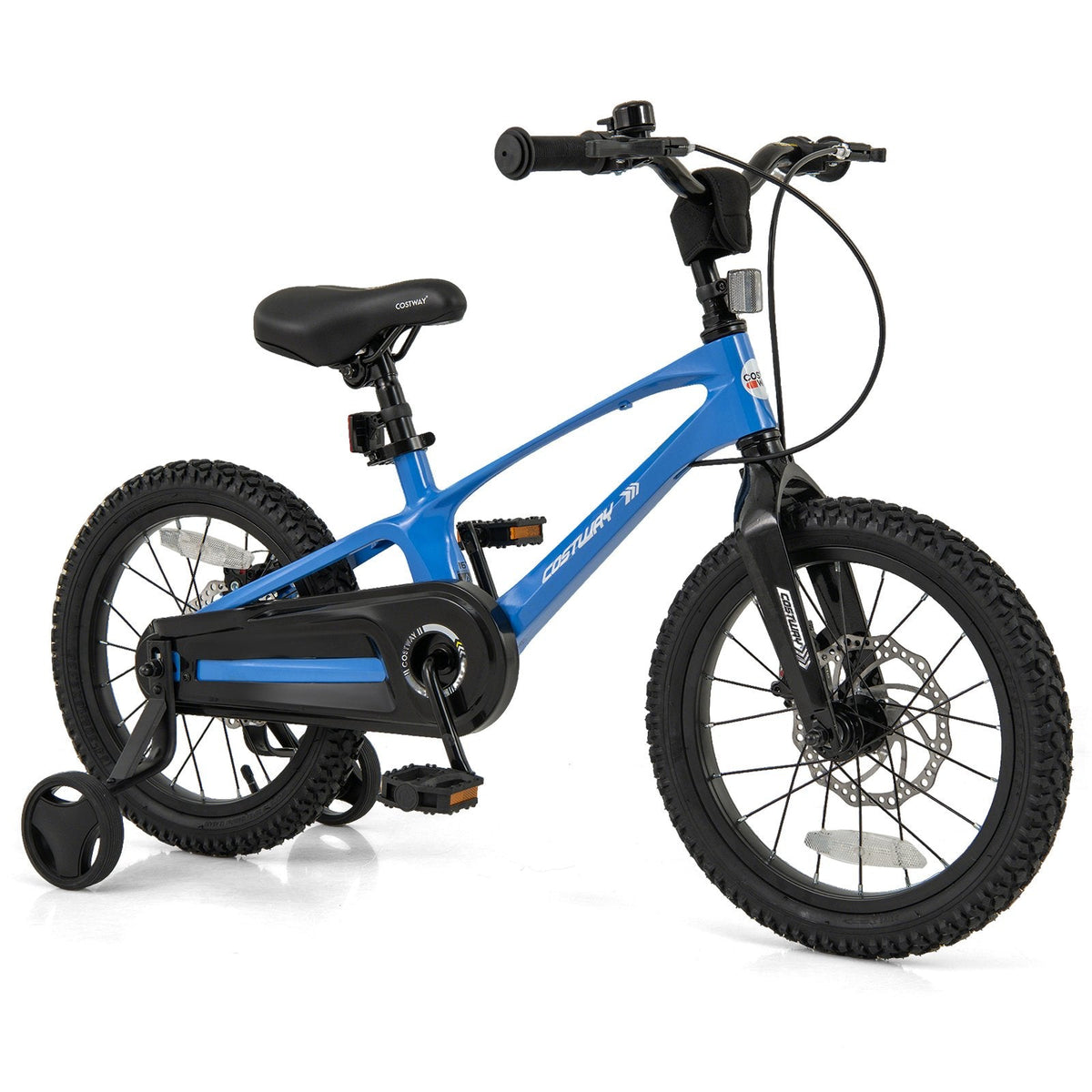 16 Inch Magnesium Alloy Kids Bike with Disc Brakes and Training Wheels, Blue