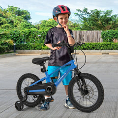 16 Inch Magnesium Alloy Kids Bike with Disc Brakes and Training Wheels, Blue