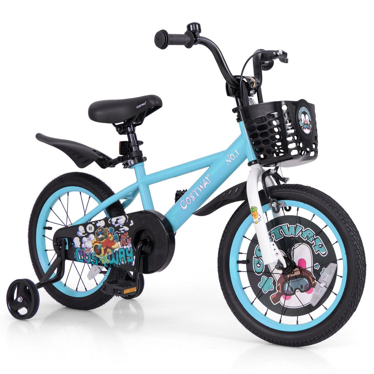 16 Inch Kids Bike with Adjustable Handlebar and Saddle, Aqua Blue