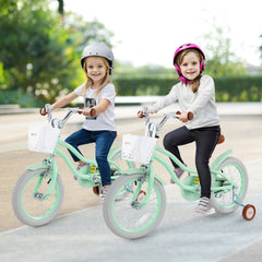 16 Inch Kids Bike with Removable Training Wheels, Basket and Bell for Ages 4 to 7, Mint Green