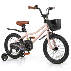 16 Inch Kids Bike with Basket, Bell and Detachable Training Wheels, Pink
