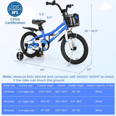16 Inch Kids Bike with Removable Training Wheels and Bell, Blue