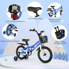 16 Inch Kids Bike with Removable Training Wheels and Bell, Blue