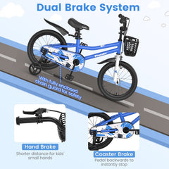 16 Inch Kids Bike with Removable Training Wheels and Bell, Blue