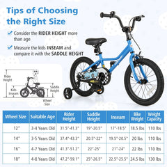 16 Inch Kids Bike with Removable Training Wheels and Air Tires, Blue