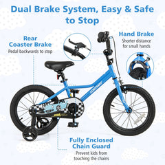 16 Inch Kids Bike with Removable Training Wheels and Air Tires, Blue