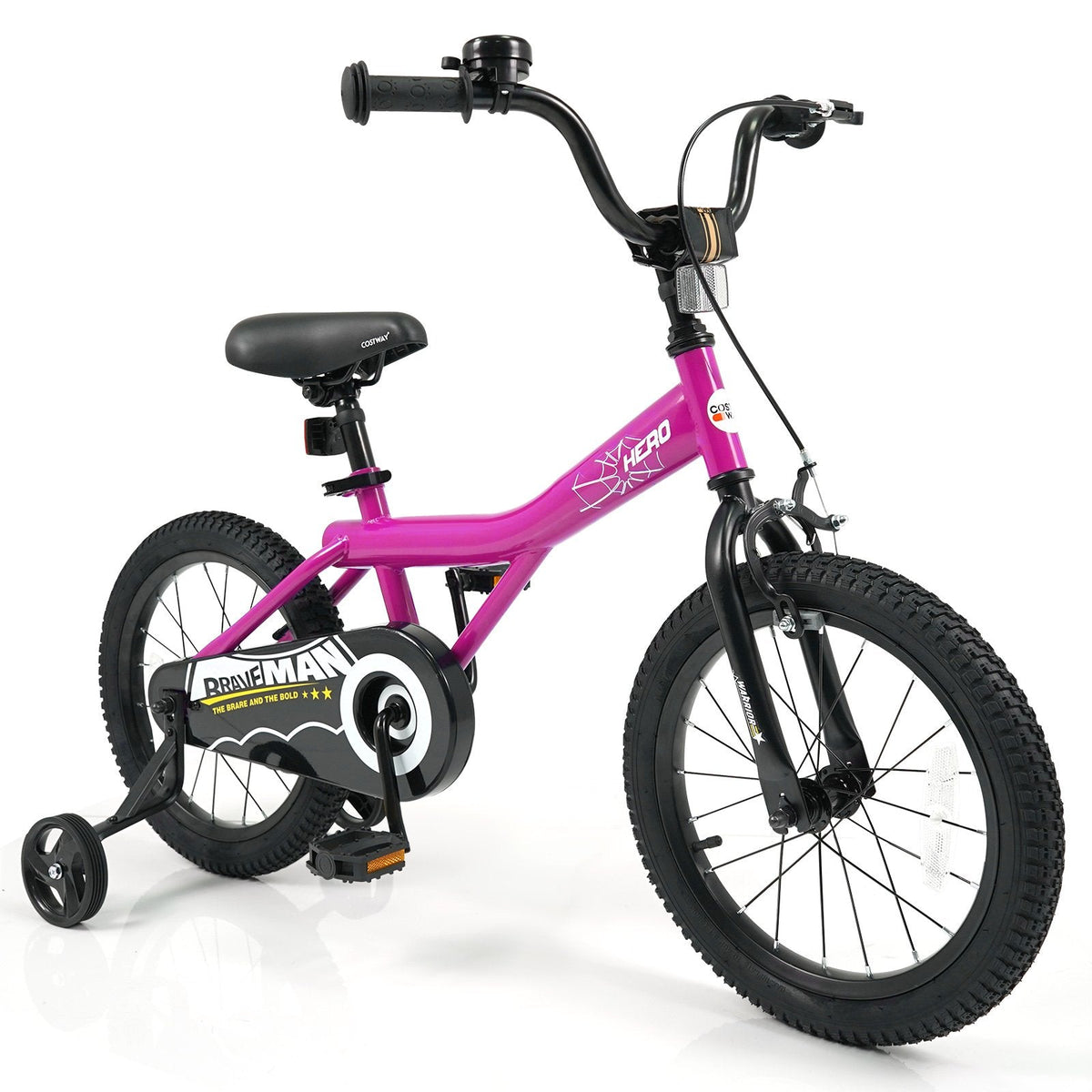 16 Inch Kids Bike with Bell and Removable Training Wheels, Pink
