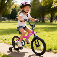16 Inch Kids Bike with Bell and Removable Training Wheels, Pink