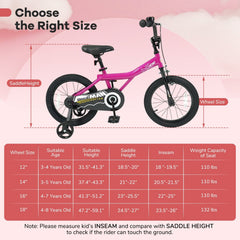 16 Inch Kids Bike with Bell and Removable Training Wheels, Pink