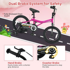 16 Inch Kids Bike with Bell and Removable Training Wheels, Pink