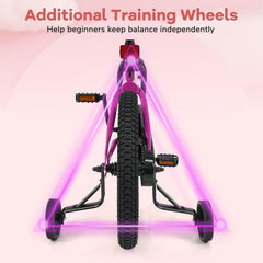 16 Inch Kids Bike with Bell and Removable Training Wheels, Pink