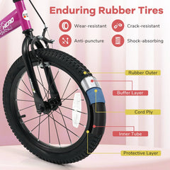16 Inch Kids Bike with Bell and Removable Training Wheels, Pink