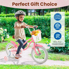 16 Inch Kids Bike with Training Wheels and Basket for Boys and Girls Ages 4 to 7