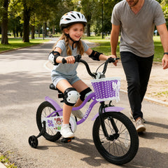 16 Inch Kids Bike with Training Wheels, Basket and Front V-Brake, Purple