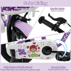 16 Inch Kids Bike with Training Wheels, Basket and Front V-Brake, Purple