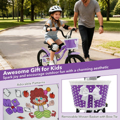 16 Inch Kids Bike with Training Wheels, Basket and Front V-Brake, Purple