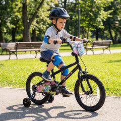 16 Inch Kids Bike with Training Wheels and Number Plate, Black
