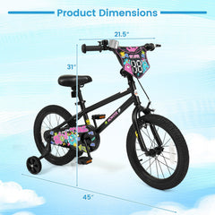 16 Inch Kids Bike with Training Wheels and Number Plate, Black