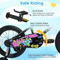 16 Inch Kids Bike with Training Wheels and Number Plate, Black