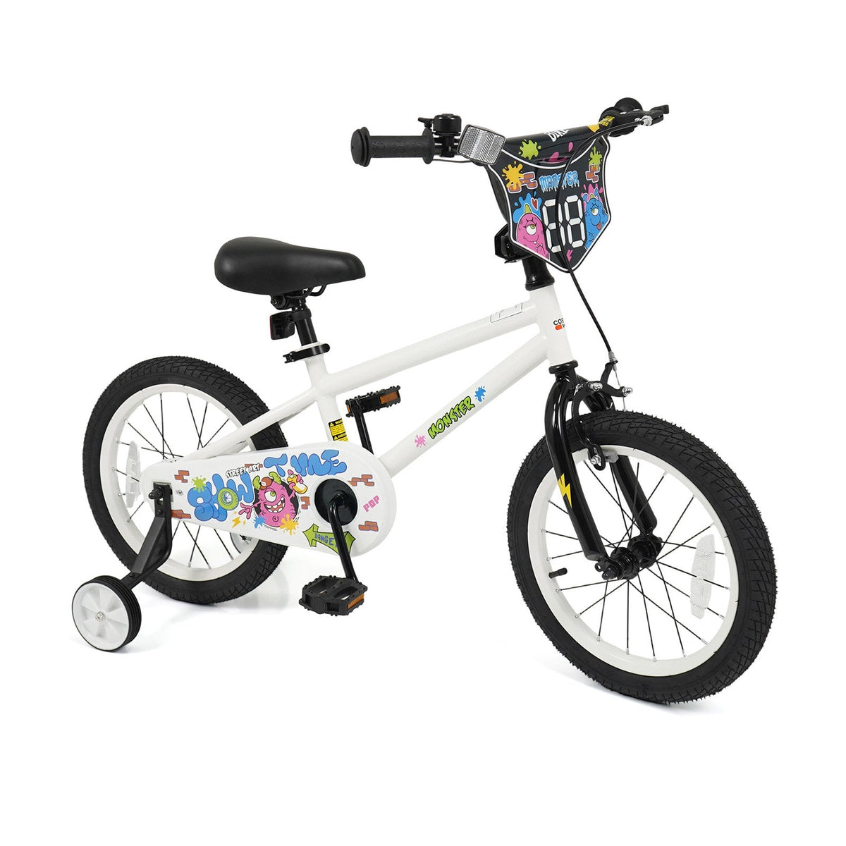 16 Inch Kids Bike with Training Wheels and Number Plate, White