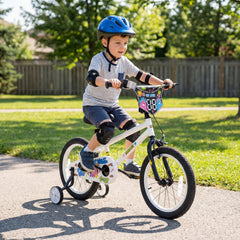 16 Inch Kids Bike with Training Wheels and Number Plate, White