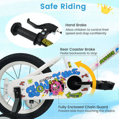 16 Inch Kids Bike with Training Wheels and Number Plate, White