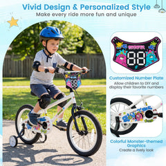 16 Inch Kids Bike with Training Wheels and Number Plate, White