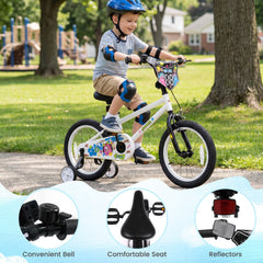 16 Inch Kids Bike with Training Wheels and Number Plate, White