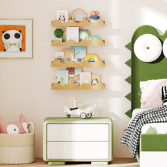 16 Inch Kids Bookshelf Set of 4 Floating Nursery Book Shelves for Decoration Book Toy Storage-Natural