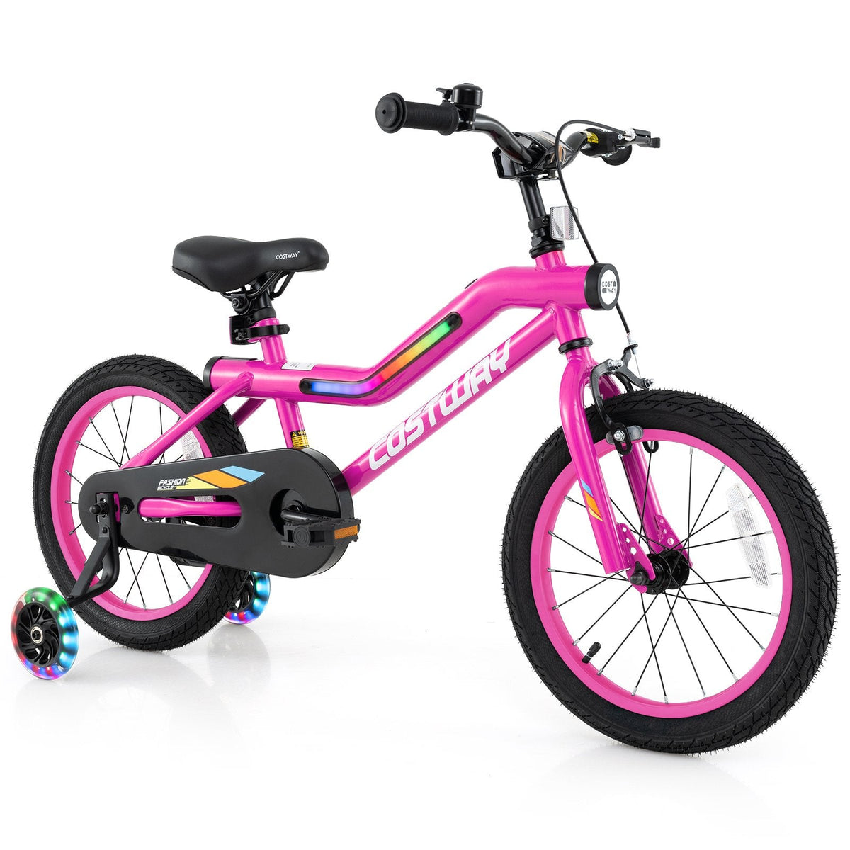 16 Inch LED Lighted Kids Bike with Headlight and Training Wheels, Pink