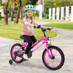 16 Inch LED Lighted Kids Bike with Headlight and Training Wheels, Pink