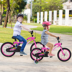16 Inch LED Lighted Kids Bike with Headlight and Training Wheels, Pink