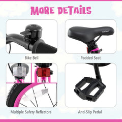 16 Inch LED Lighted Kids Bike with Headlight and Training Wheels, Pink