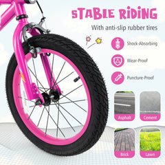 16 Inch LED Lighted Kids Bike with Headlight and Training Wheels, Pink