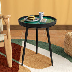 16 Inch Round Sea Shell End Table with Epoxy Resin Top, Green