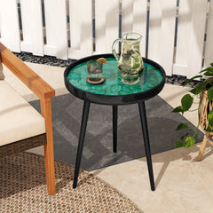 16 Inch Round Sea Shell End Table with Epoxy Resin Top, Green