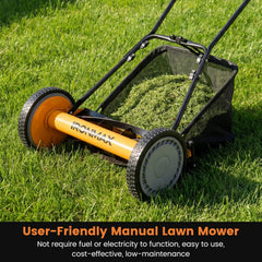 16 Inch Push Lawn Mower with 5 Steel Blades and Grass Catcher Bag-Orange
