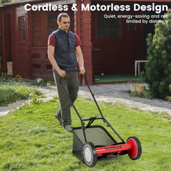 16 Inch Push Lawn Mower with 5 Steel Blades and Grass Catcher Bag-Red