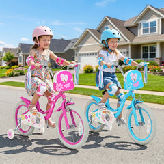 16 Inch Girls Bike with Front Bag, Streamers and Training Wheels, Pink